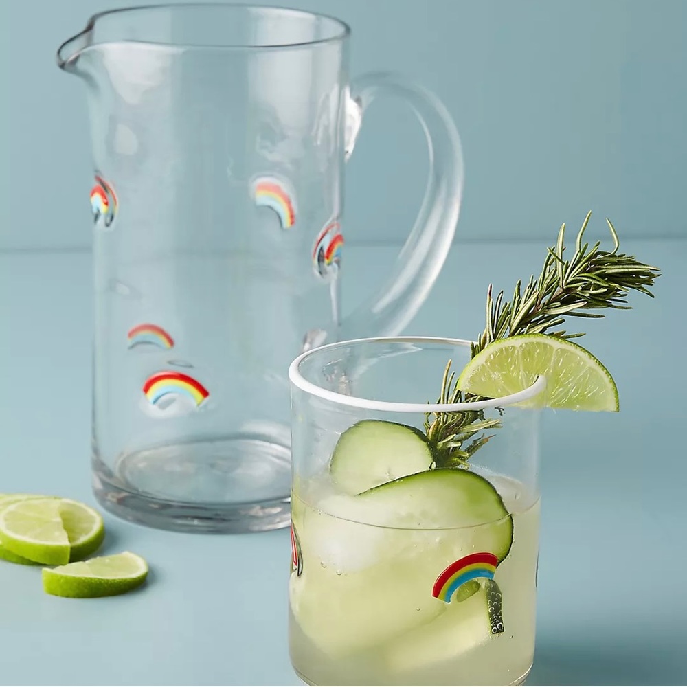 Anthropologie Rainbow Glass & Pitcher Set